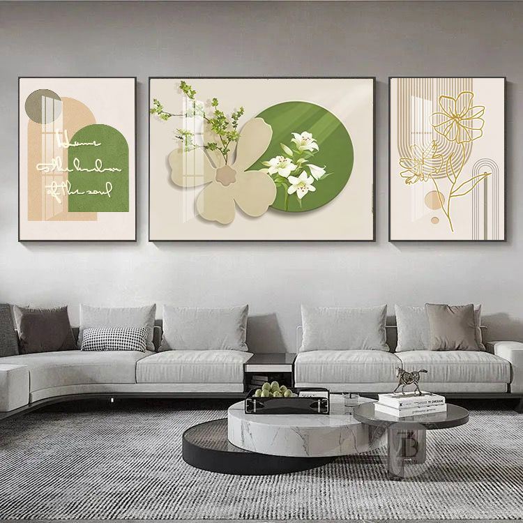 奶油风现代客厅装饰画高级沙发背景墙挂画北欧简约三联画清新壁画