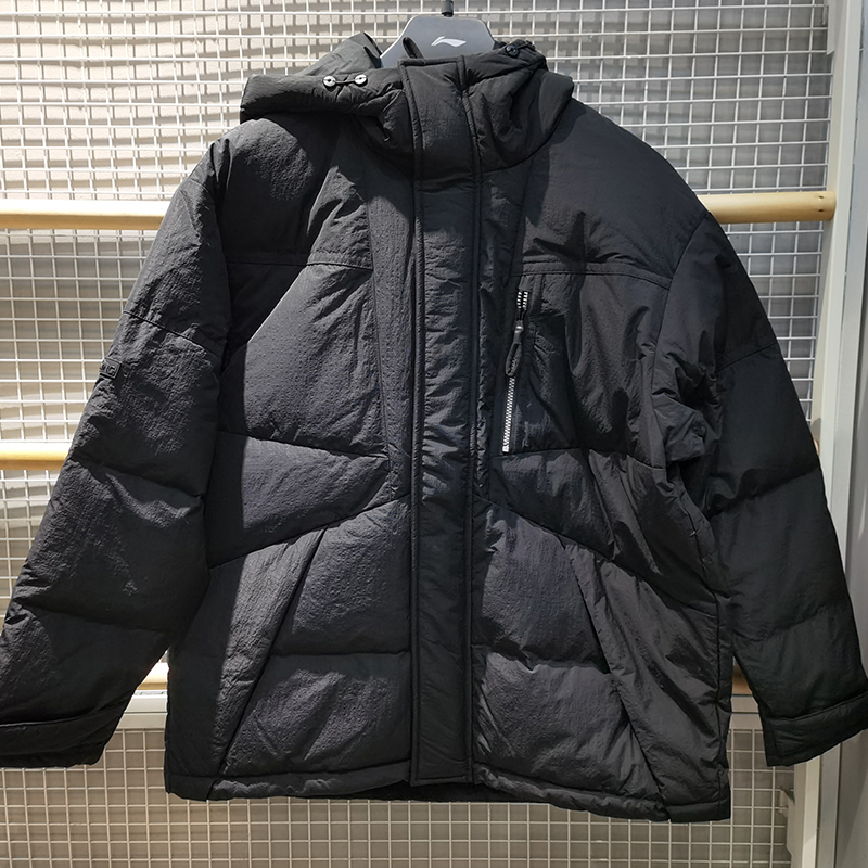 李宁防寒连帽男女同款宽松羽绒服