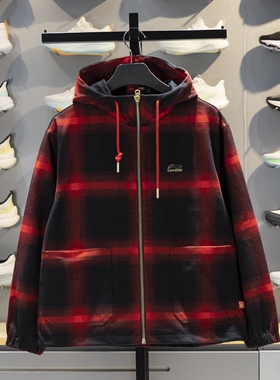 李宁日进斗金外套男子2026春季红色复古格子宽松连帽夹克AFDW137