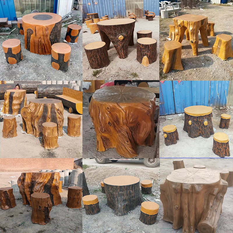 水泥仿木坐凳长椅户外公园景区混凝土长凳子座椅钢筋砼仿木纹桌凳