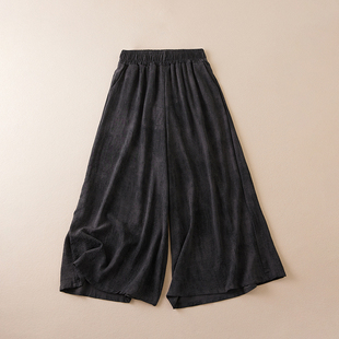 2025新款苎麻九分裤女夏季百搭宽松大码休闲裤松紧腰显瘦阔腿裤薄
