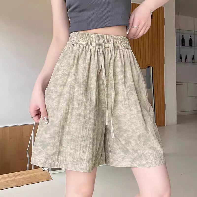 韩版通勤风直筒高腰扎染阔腿短裤女夏薄款宽松显瘦百搭休闲裤子