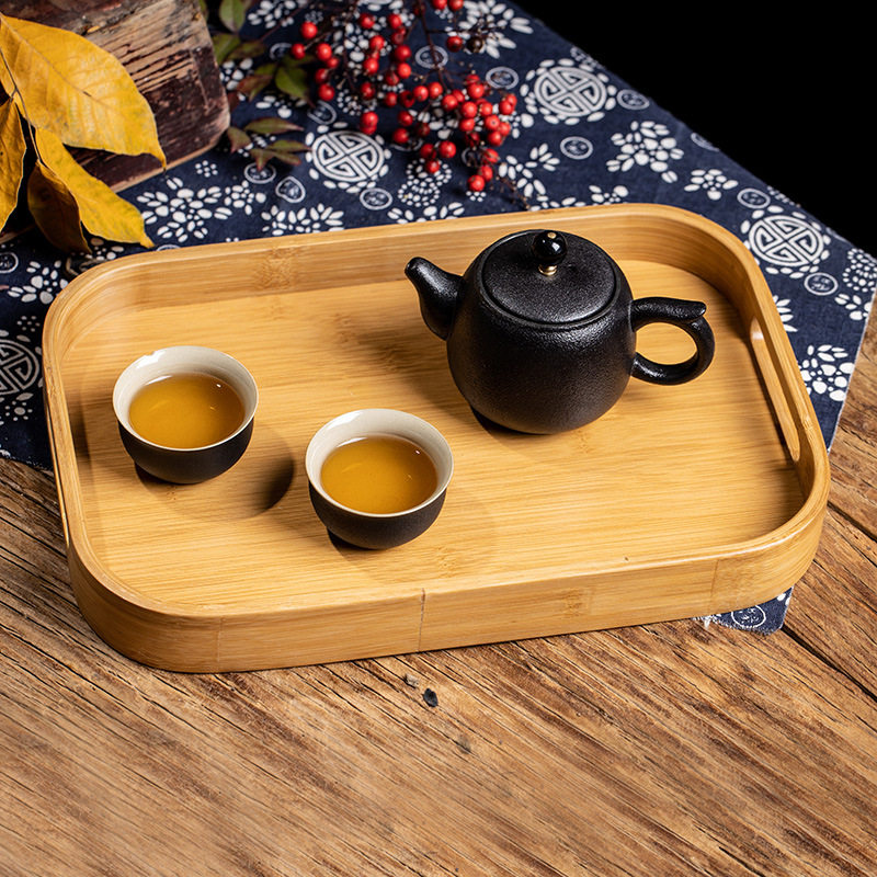 新款竹制茶盘家用餐厅酒店手提长托盘简约日式小茶盘茶具托盘