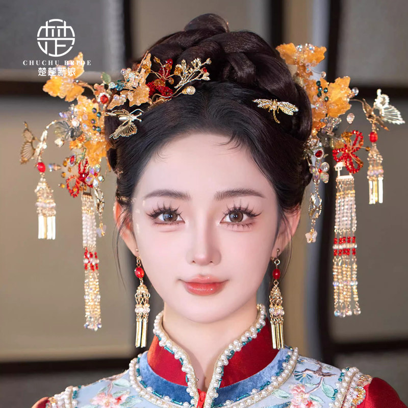 新娘头饰新中式金色复古