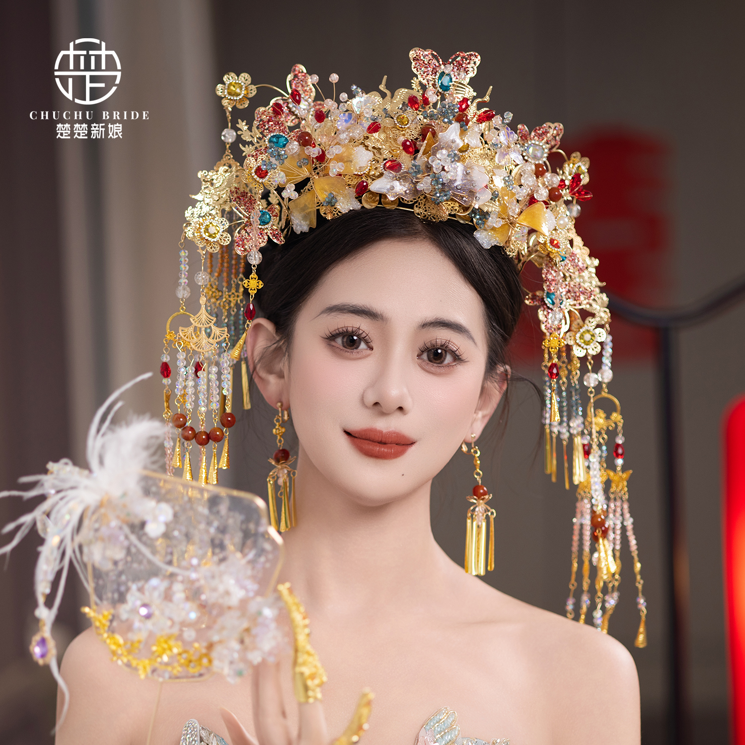 新娘复古汉服秀禾发饰中式婚礼奢华水晶凤冠流苏古装龙凤褂头饰