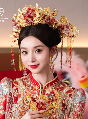 2025新款秀禾头饰简单大气红色中式新娘凤冠古装秀禾服结婚饰品