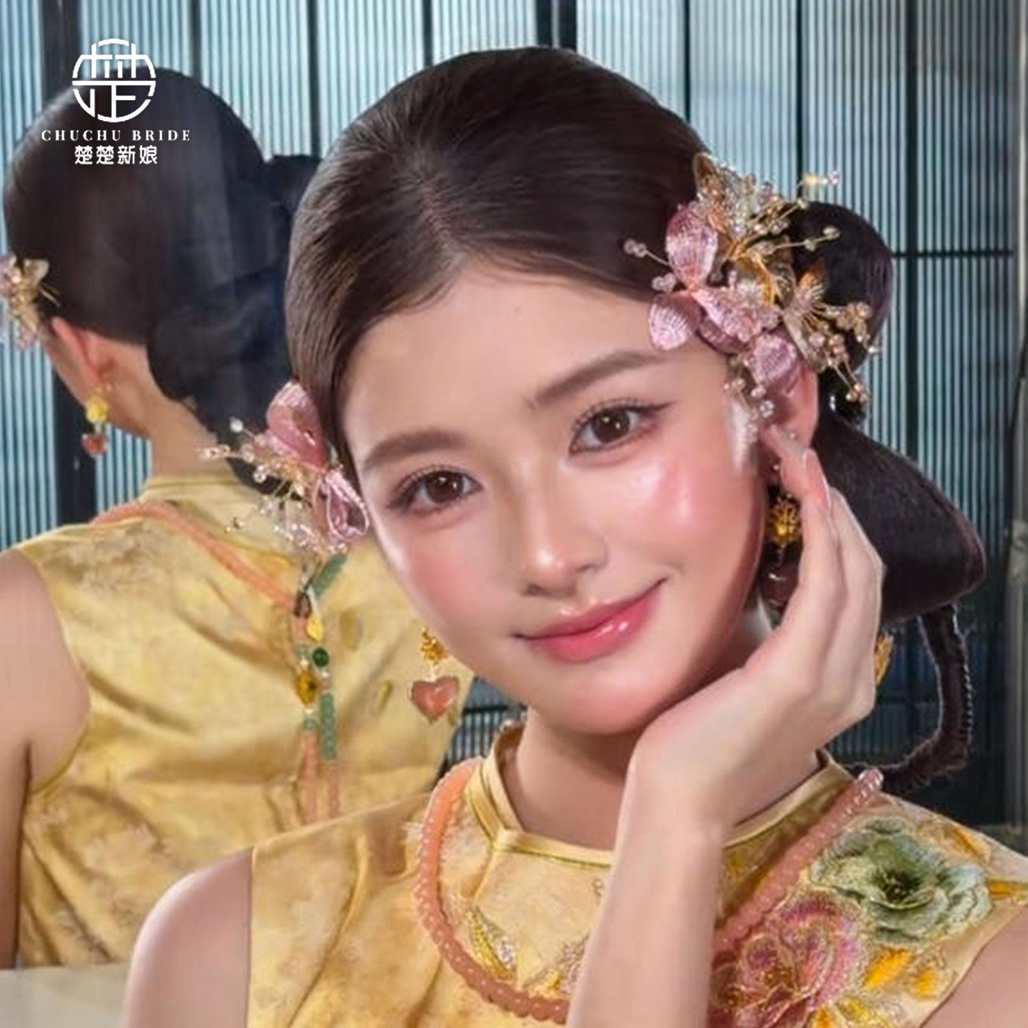 金色立体掐丝花朵新娘头饰