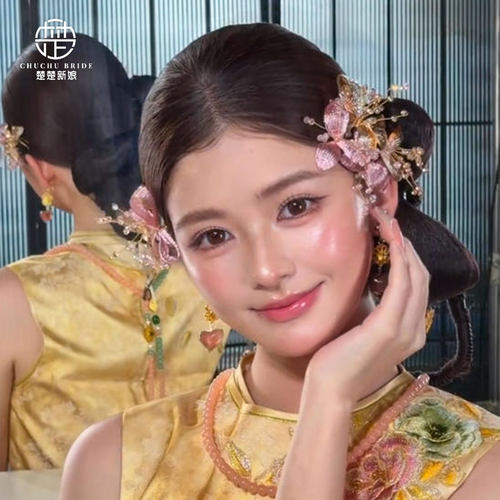 金色立体掐丝花朵新娘头饰