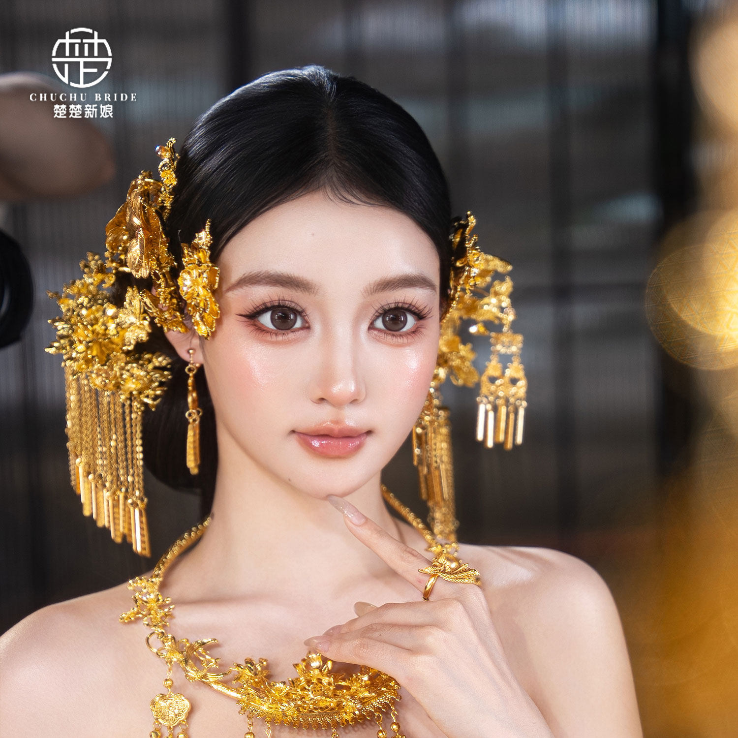 新中式金色流苏发簪婚礼新娘