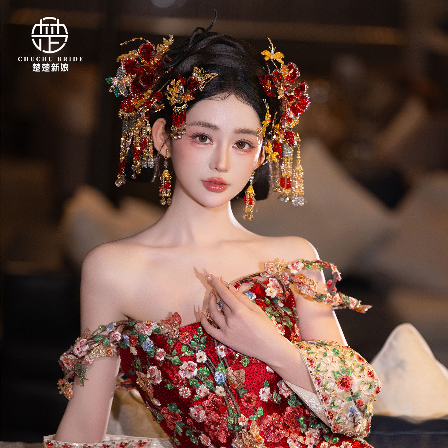 秀禾头饰2026新款红色金色结婚饰品百搭旗袍晨袍新中式礼服配饰品