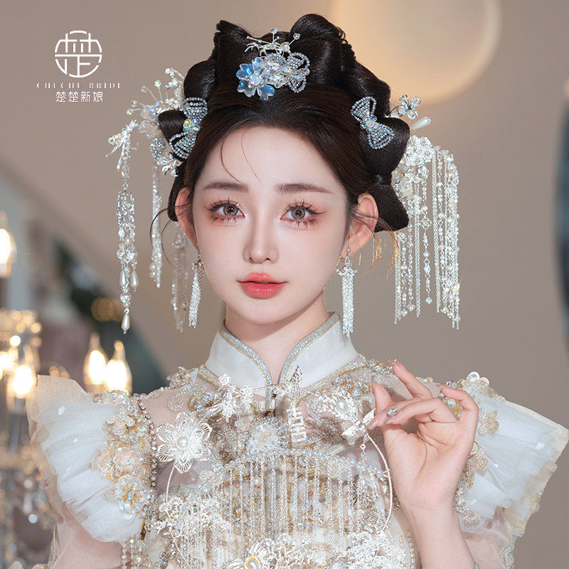 新娘头饰新款韩式超仙高级感珍珠发箍白月光浅色秀禾服造型发饰女