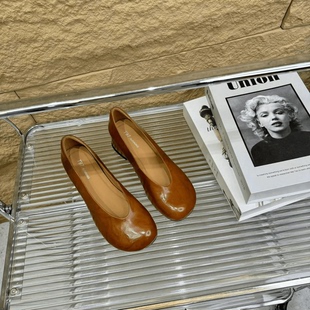 真皮气质大圆头软底粗跟浅口单鞋 百搭法式 5123 时尚 2025春夏新款