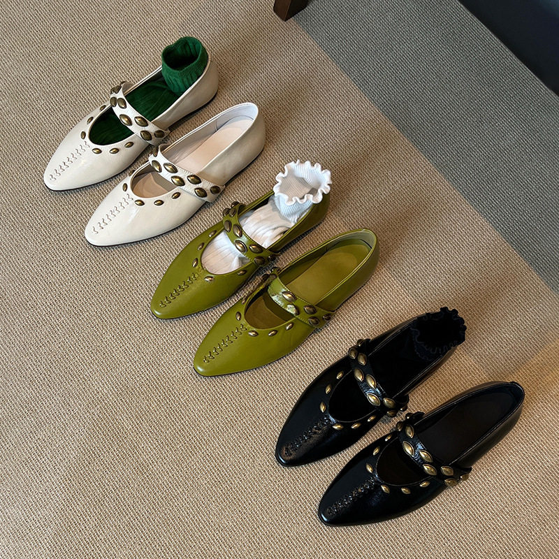 牛皮版~法式复古铆钉一字扣内增高玛丽珍鞋女平底百搭通勤单鞋,女鞋,玛丽珍鞋,淘宝优惠券,粉丝福利购,淘宝优惠卷