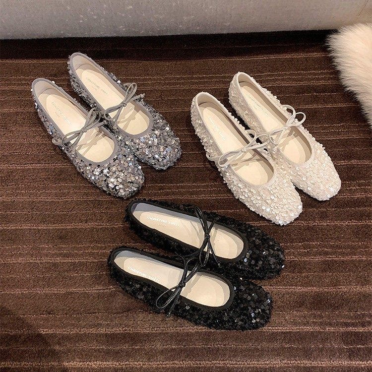 羊皮版~法式亮片玛丽珍女2026内增高4cm仙女蝴蝶结一字带浅口单鞋,女鞋,玛丽珍鞋,淘宝优惠券,粉丝福利购,淘宝优惠卷