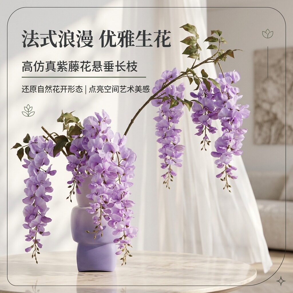 仿真紫藤花装饰花假花藤条吊顶藤蔓吊花塑料花串绿植空调管道遮挡