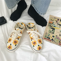Giày nhỏ màu vàng đào Hàn Quốc ulzzang giày sinh viên in giày trượt ván có hương vị Hồng Kông Nhật Bản minh họa giày trắng giản dị phụ nữ - Plimsolls giầy thể thao nữ