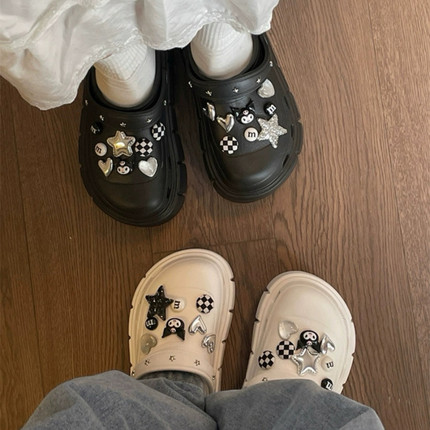 小黄桃 Y2K甜酷粉厚底增高洞洞鞋千禧DIY学生小众拖鞋外穿女鞋夏