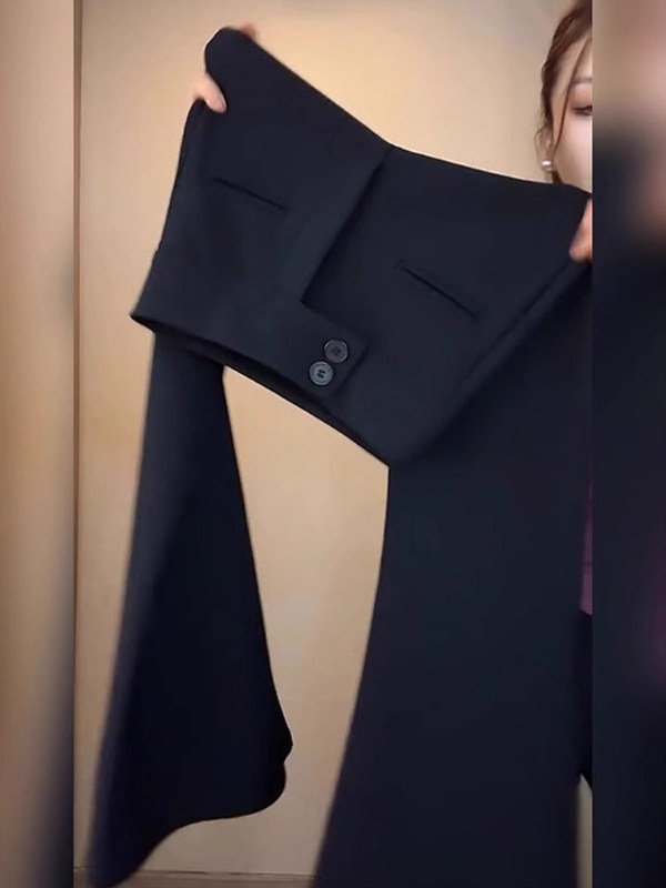 黑色微喇西装裤女款春秋2025新款小个子马蹄裤高腰显瘦垂感喇叭裤