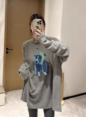 磨毛加厚中长款卫衣秋冬季新款长袖t恤内搭打底衫0115k