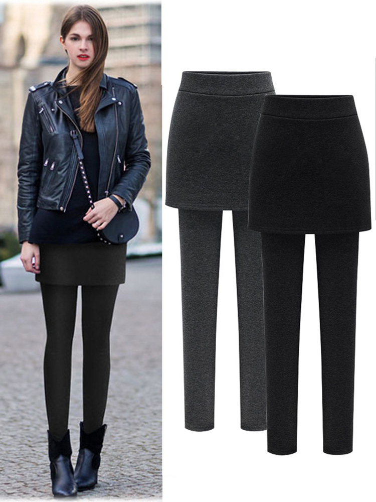 100公斤加码秋春外穿羊毛衬里假两件套打底裤