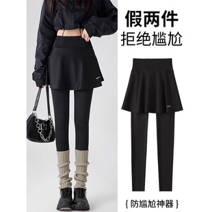 瑜伽裤 胖mm半身裙运动健身羽毛球裤 裙 女秋冬大码 假两件鲨鱼打底裤