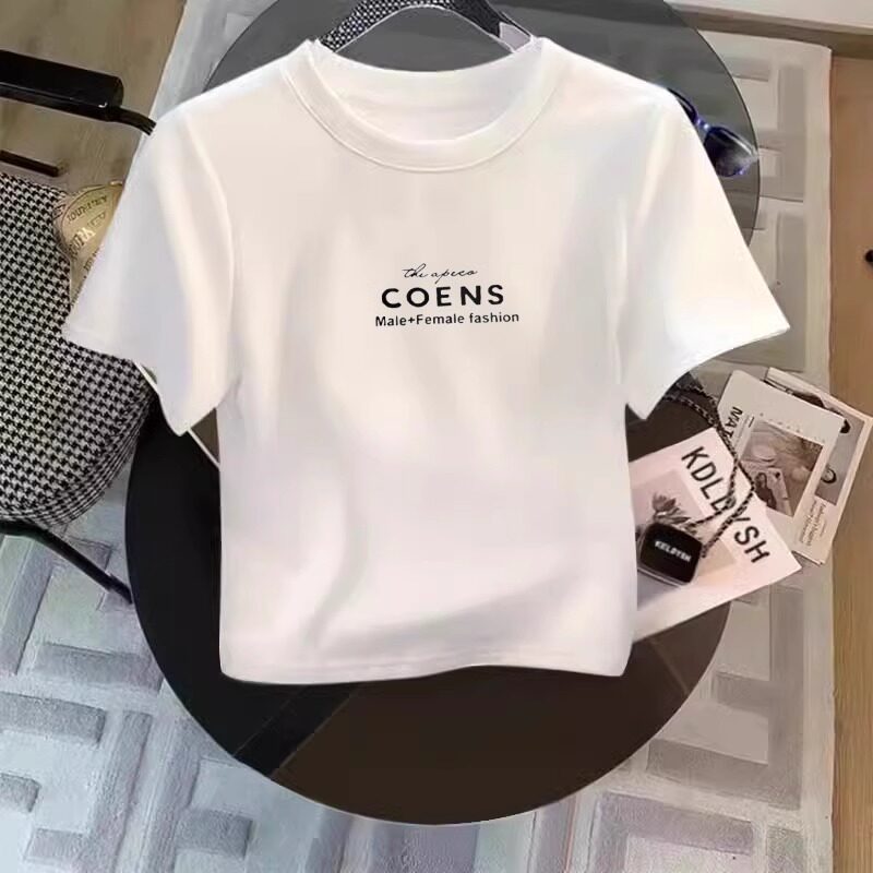 白色纯棉短袖T恤女2026夏季新款小个子正肩修身短款圆领辣妹上衣