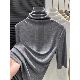 灰色高领短袖打底衫女2026春季新款洋气内搭中袖堆堆领针织0226e