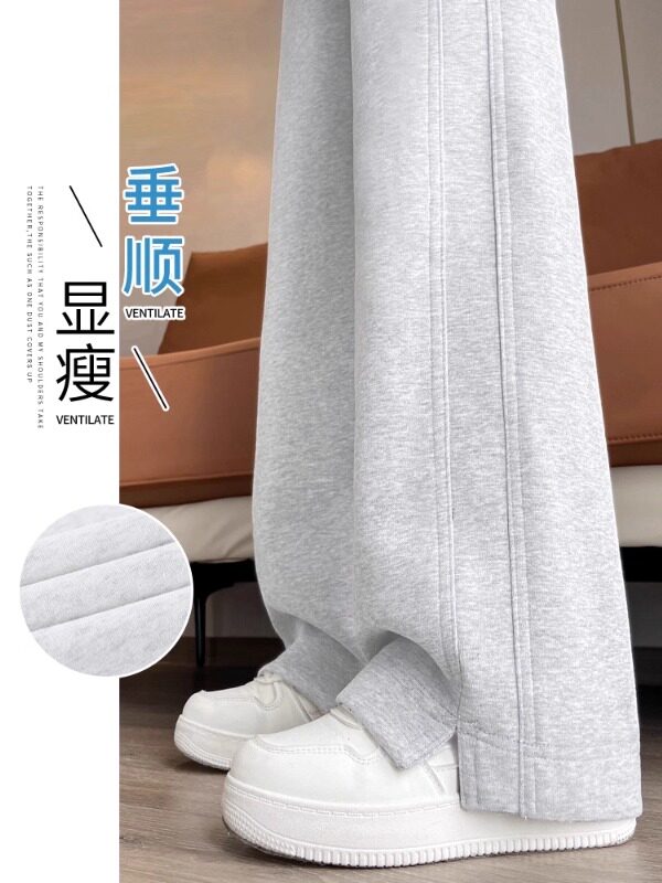 灰色窄版阔腿裤女秋冬2025新款休闲直筒小个子运动裤香蕉卫裤