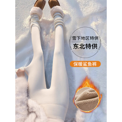 白色加绒鲨鱼裤女外穿秋冬新款加厚保暖紧身瑜伽裤高腰瘦腿打底裤