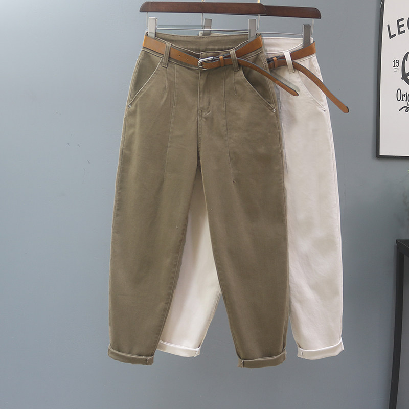 卡其色牛仔裤女装2025秋季新款高腰弹力宽松哈伦裤休闲萝卜老爹裤