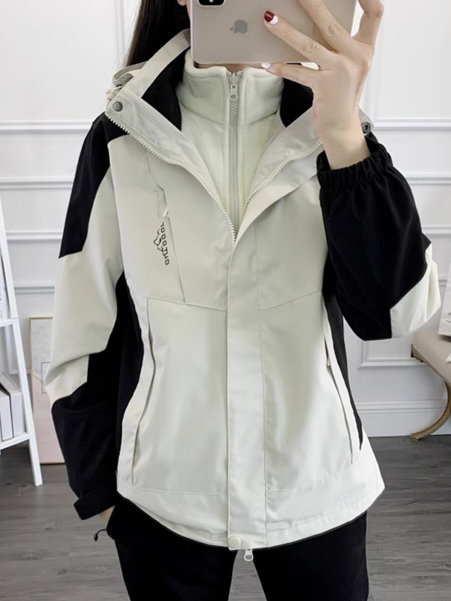 对比色工作夹克女式2025秋季新款三合一可拆卸户外登山羊毛衬里登