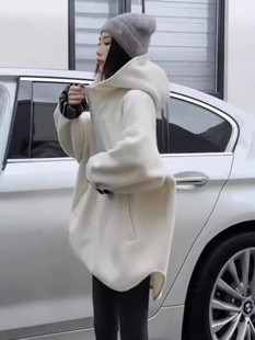 中长款连帽加绒卫衣女新款2025爆款时尚洋气秋季加厚宽松套头上衣