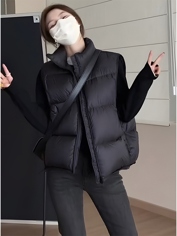 高级感黑色立领羽绒马甲女2025新款爆款秋冬今年流行外搭马夹外套