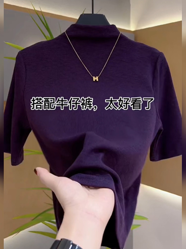 酱紫色半高领打底衫女2025洋气修身显瘦内搭打底巨好看的早秋上衣