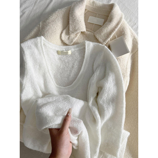 韩系慵懒风软糯内搭1221k1 新款 秋冬女打底衫 白色领卷边针织装