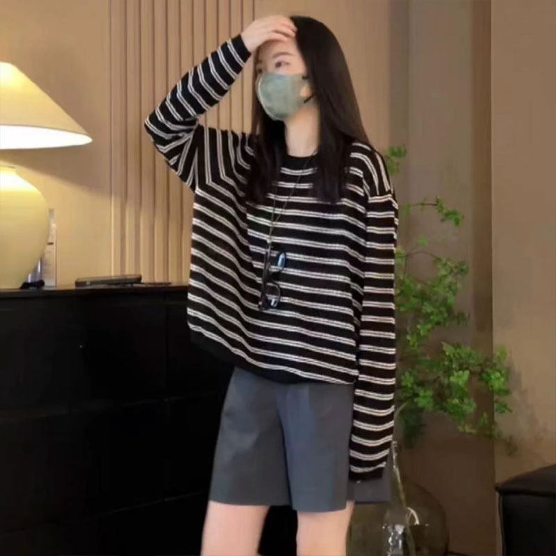 欧货条纹针织长袖T恤2026春季新款女装小个子设计感独别致上0124e,女装/女士精品,T恤,淘宝优惠券,粉丝福利购,淘宝优惠卷