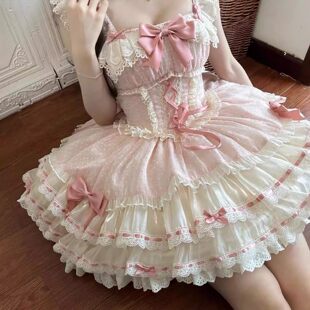 全款现货【小芙蝶】芭蕾风法式可爱粉软妹连衣裙熊猫小仙女lolita
