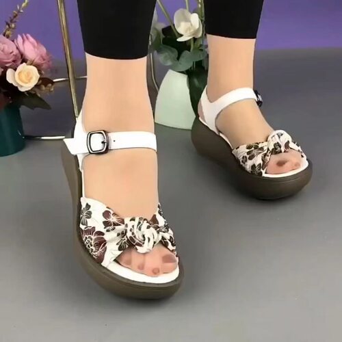 一字女鞋坡跟凉鞋印花厚底防滑松