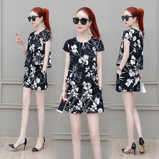 个性套装女夏装新款大码女装胖mm韩版时尚显瘦短袖短裤两件套装潮