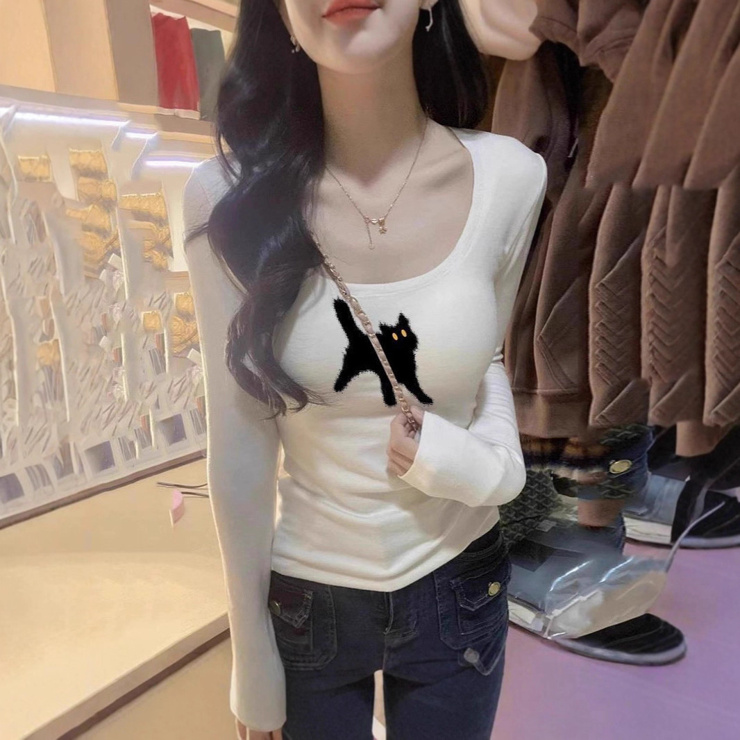 内搭长袖t恤女2025秋冬新款U领德绒打底衫修身显瘦甜辣妹学生上衣