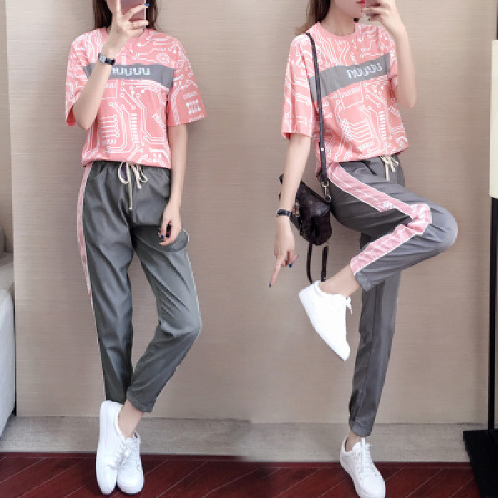 个性运动休闲套装女时尚夏新款洋气嘻哈跑步服港味宽松两件套潮流