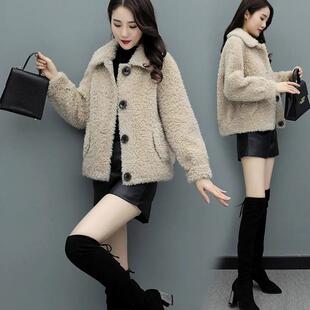 个性羊羔毛外套女新款韩版秋冬加厚加绒羊羔绒短款小个子学生卫衣