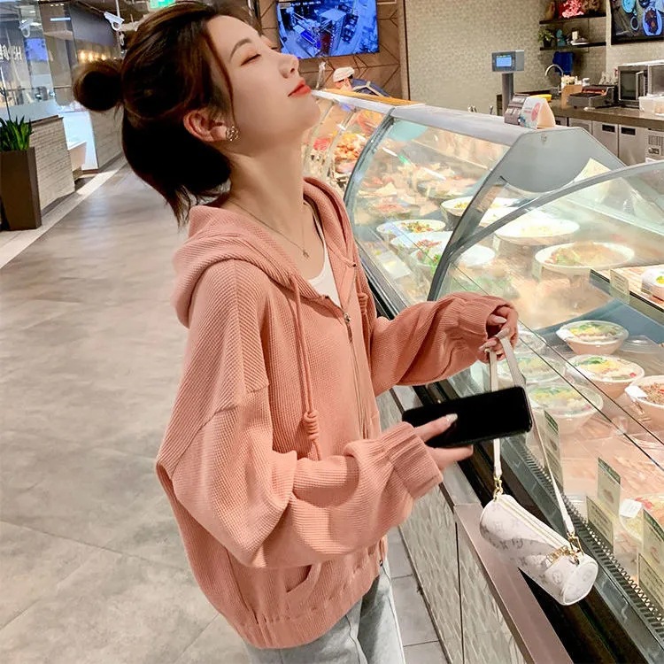 个性班服连帽开衫外套女秋韩版运动宽松休闲薄款拉链卫衣女潮流冬
