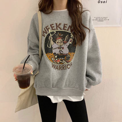 假两件加绒卫衣女2022秋冬新款宽松韩版卡通学生上衣女装一件代发