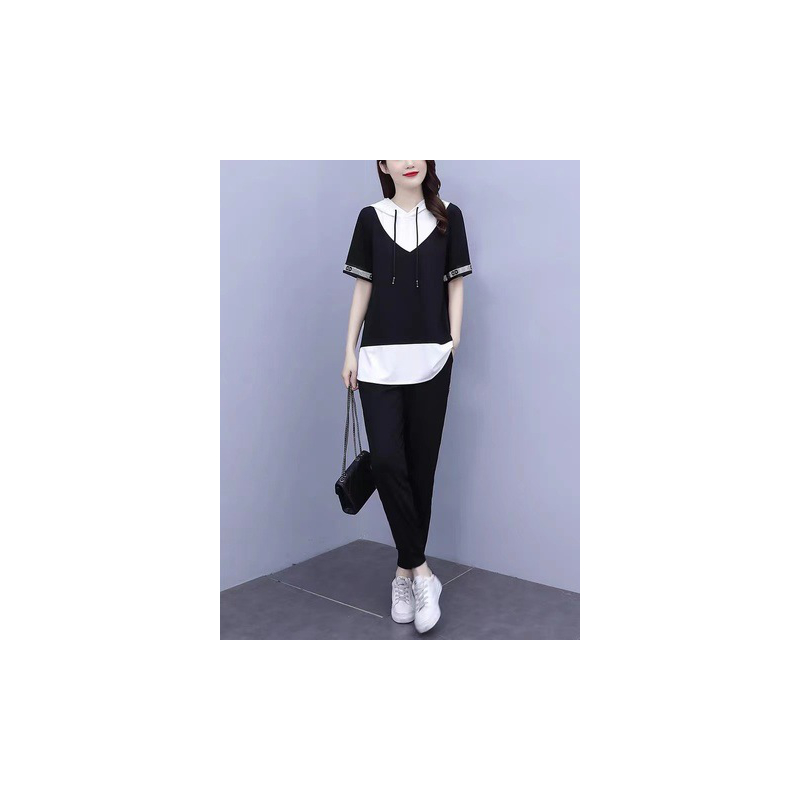 个性夏装女装大码胖妹妹遮肉显瘦减龄穿搭休闲时髦套装两件套潮流