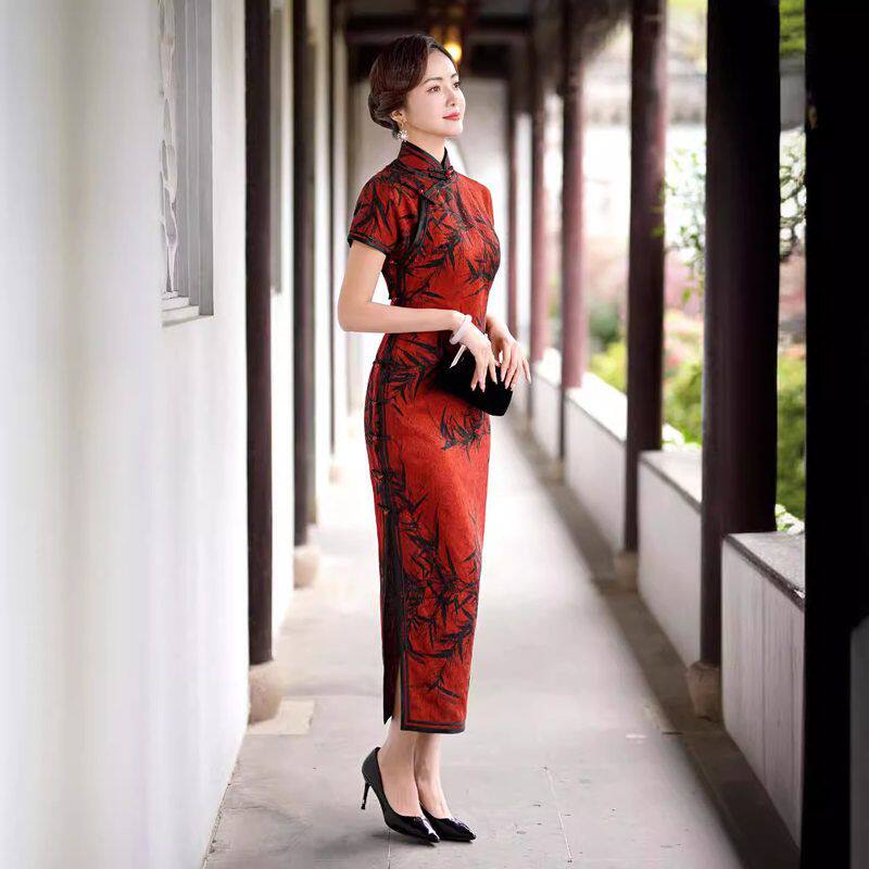 可量体定制婚庆婆婆香云纱满萝提花真襟旗袍复古优雅传统真丝旗袍