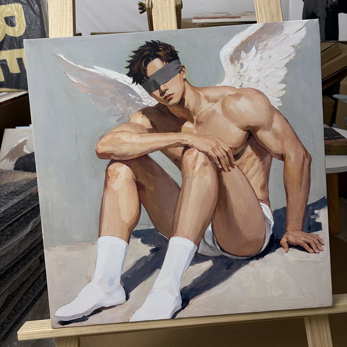 肌肉男天使系白袜装饰画卧室挂画喷绘油画靠墙工作室玄关男体艺术,家居饰品,现代装饰画,淘宝优惠券,粉丝福利购,淘宝优惠卷