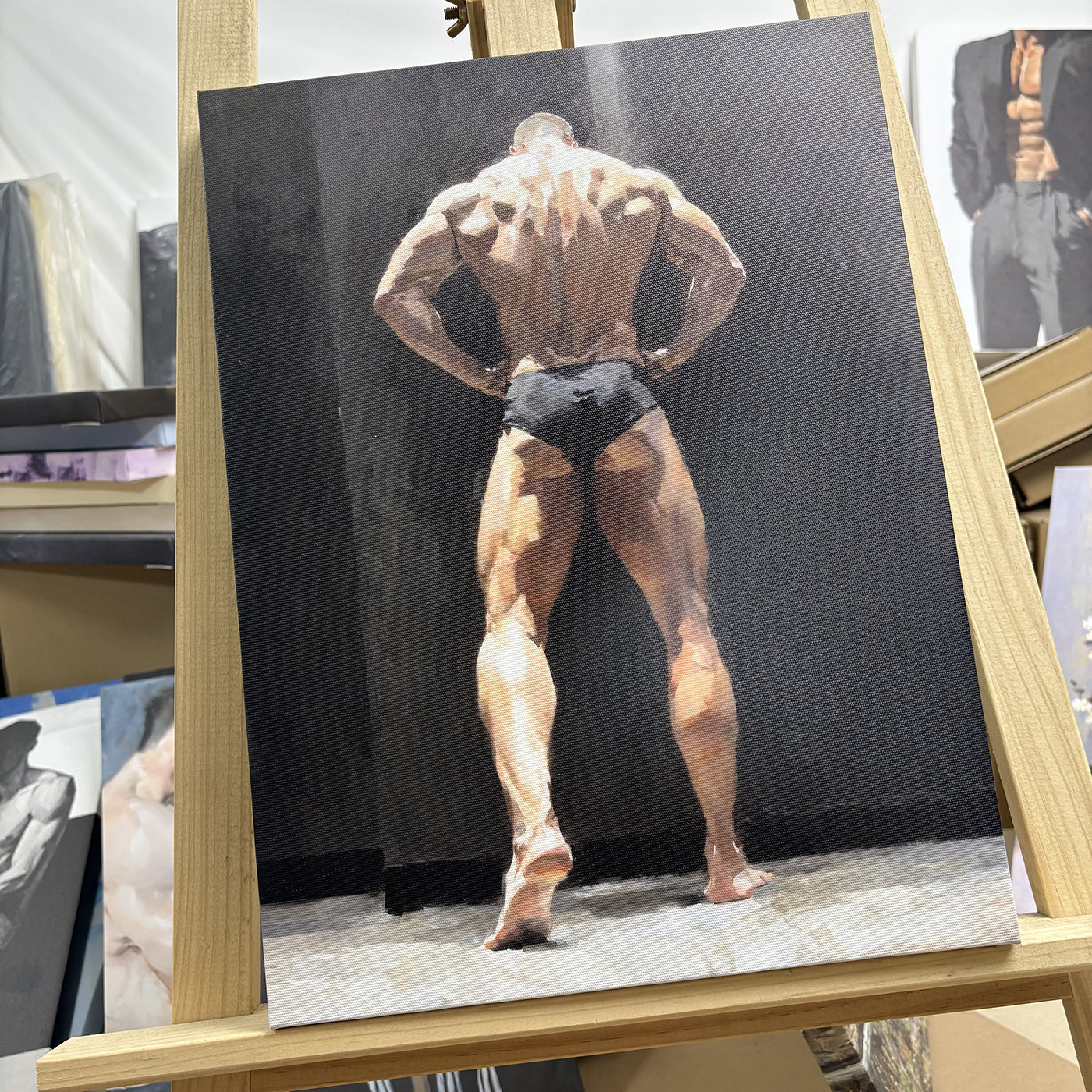 劲背凝影暗调男性人体油画装饰画肌肉男背影艺术健身房工作室挂画