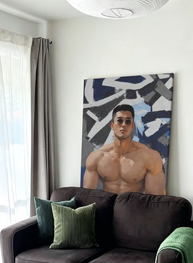 墨镜肌肉高清装饰画卧室挂画喷绘油画室内靠墙工作室男体艺术