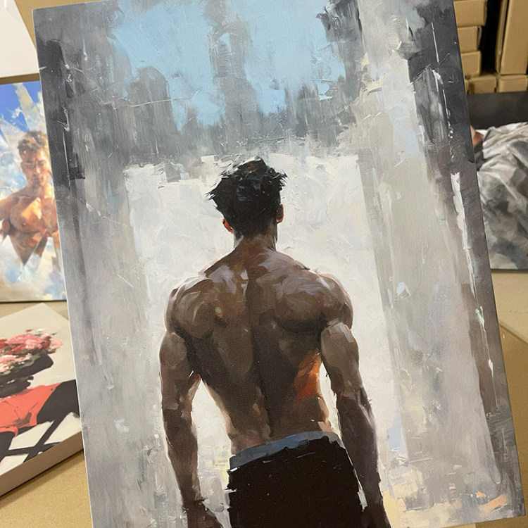 光的方向肌肉男高清装饰画卧室挂画喷绘油画房间室内挂墙靠墙型男
